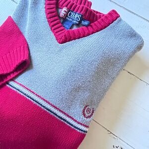 Chaps Ralph Lauren Men's XL/XG V-Neck Gray &‎ Red Cotton Knit Sweater
